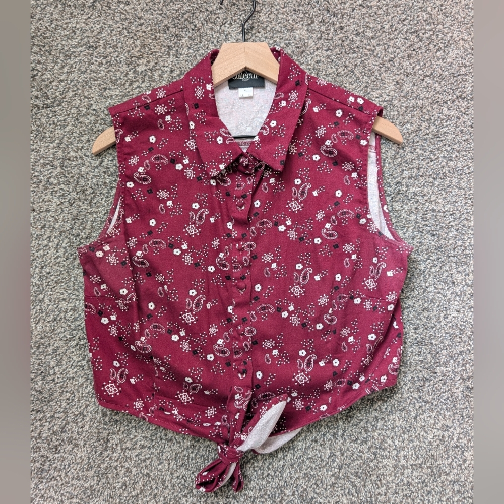 Vintage Style Burgundy Paisley Button Down Shirt